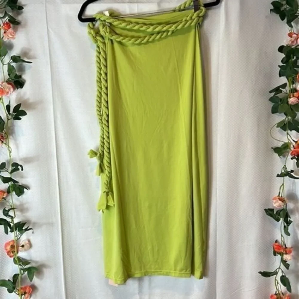 Micas Braided Waist Tie Wrap Skirt or Cover-Up Lime Green‎ Size M
